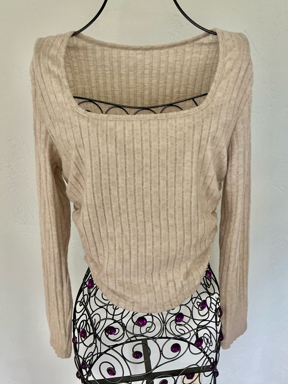 SHEIN Ribbed Scoop-Neck Side Side Ruched Knit Top